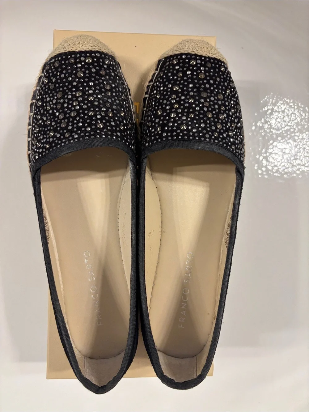 Franco Sarto Black Crystal Espadrille Flats